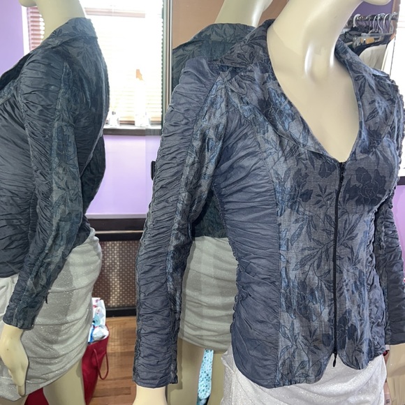 Anne Fontaine jacquard fitted rushed zipper suit jacket FR36 US 4-6 - Picture 2 of 12